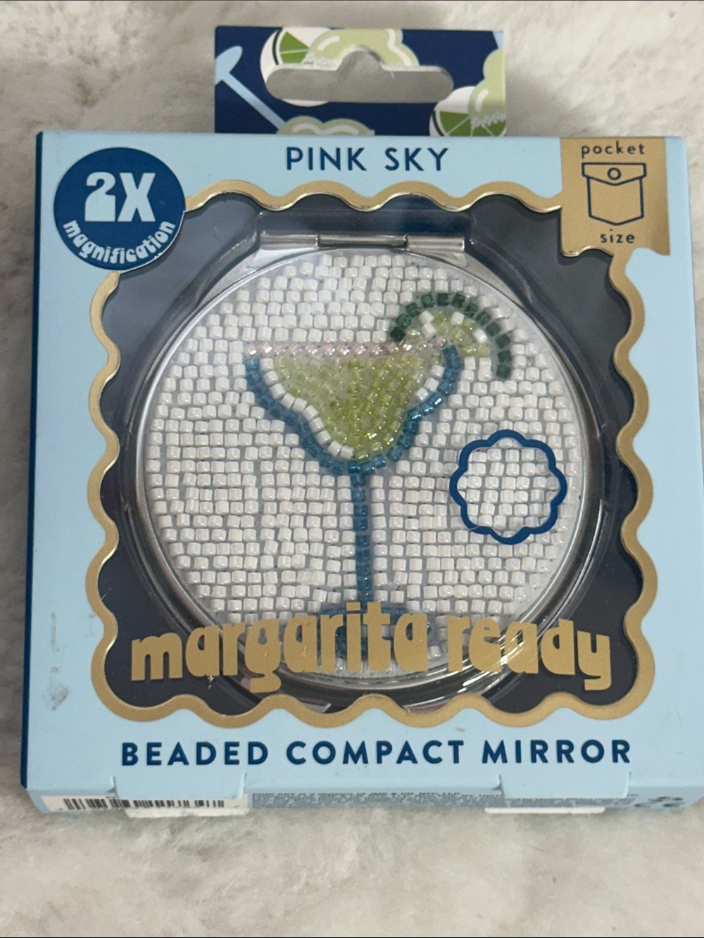 Pink sky Margarita Ready" Beaded Compact Mirror beaded martini glass design